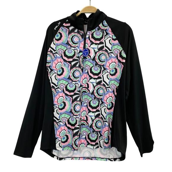 RLX Ralph Lauren 1/4 Zip Golf Pullover Top Women L Black Multicolor Geo Y2K NWT - Picture 1 of 11